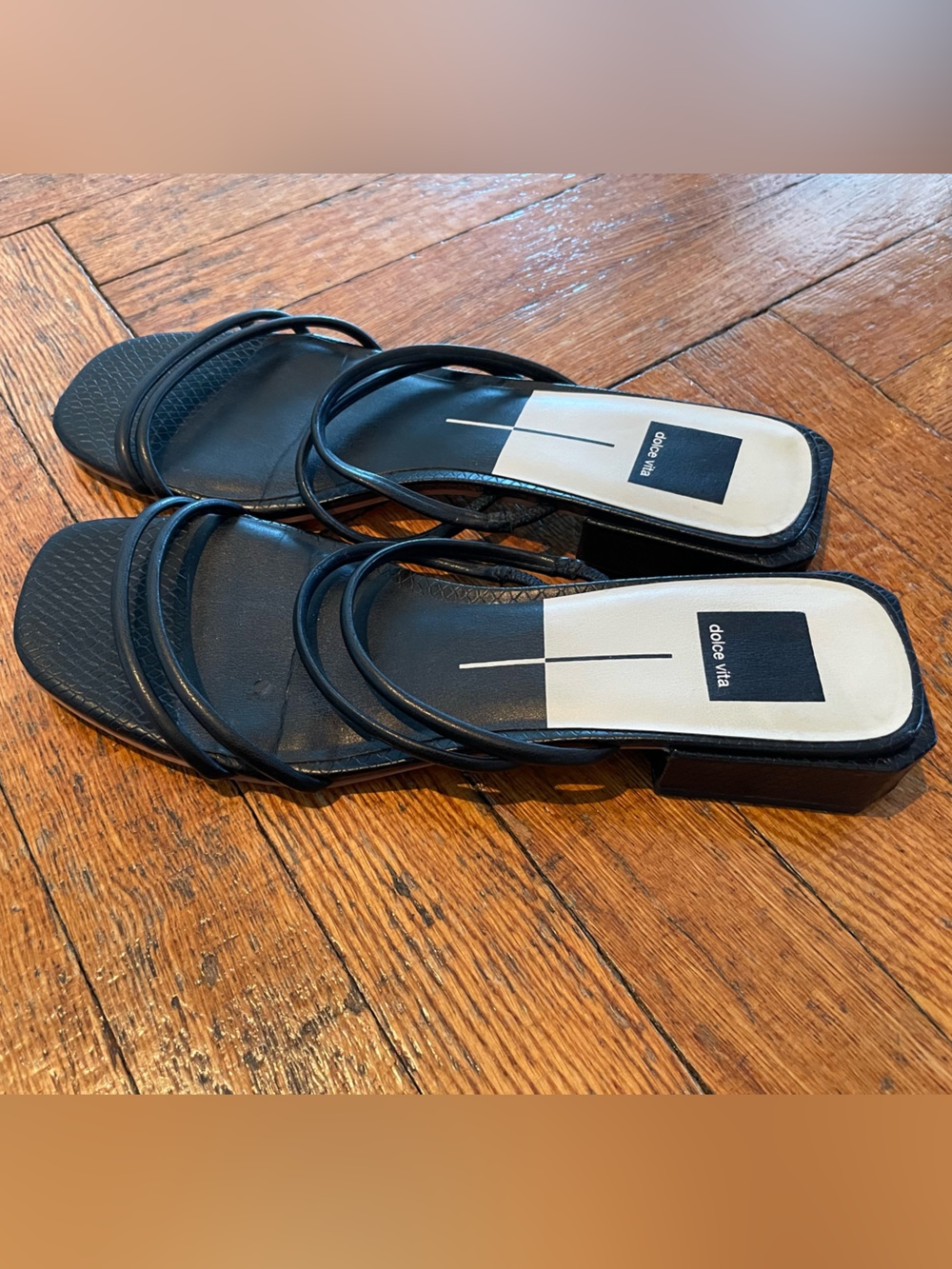 Dolce Vita Blue-Black Thin-Strap Square-Toe Sandals